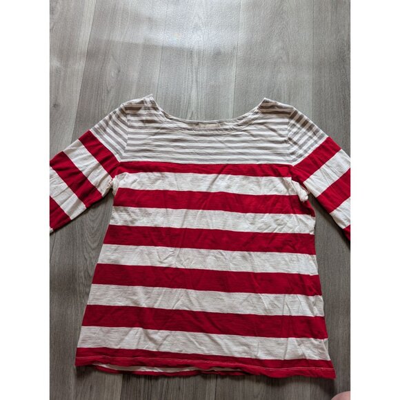 Banana Republic Womens Striped Red & White Cotton 3/4 Sleeve Boatneck Top XL - Picture 3 of 7